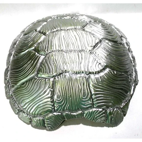 Turtle Tortoise Glass Shell Serving Bowl Platter Silver Green Gold 13 Inch